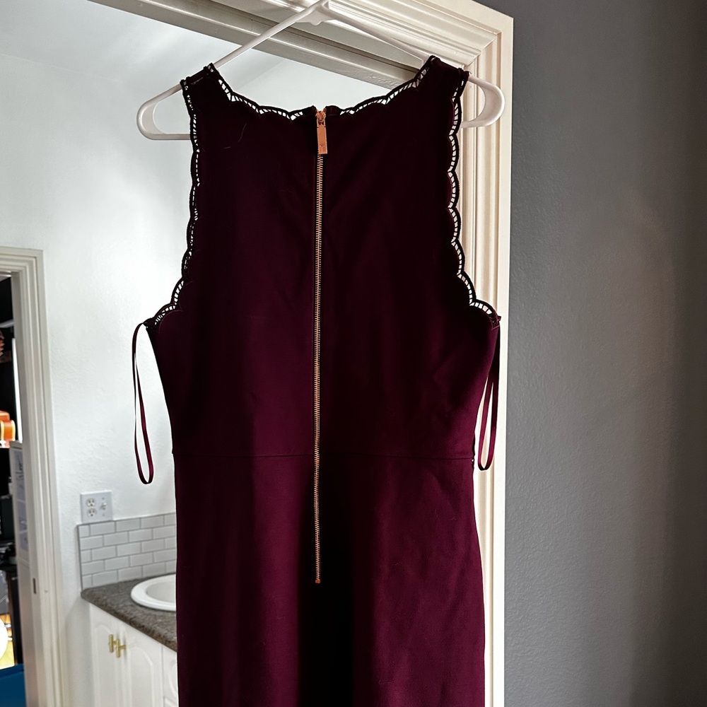 Ted Baker Elegant Burgundy Dress with Scalloped Edges